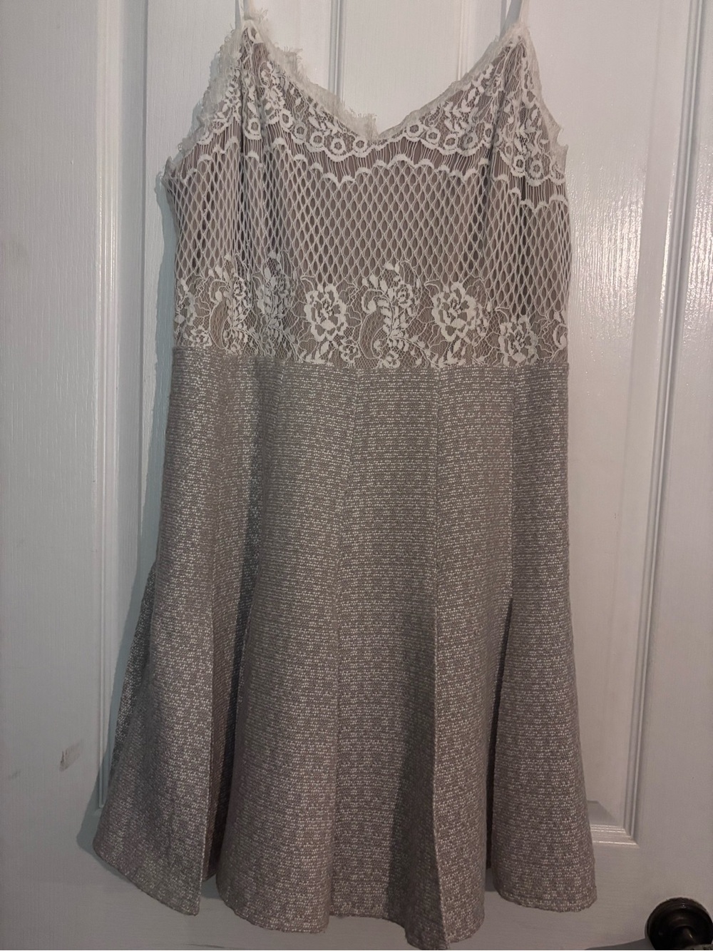 Greylin Cream Lace-Trim Mini Dress